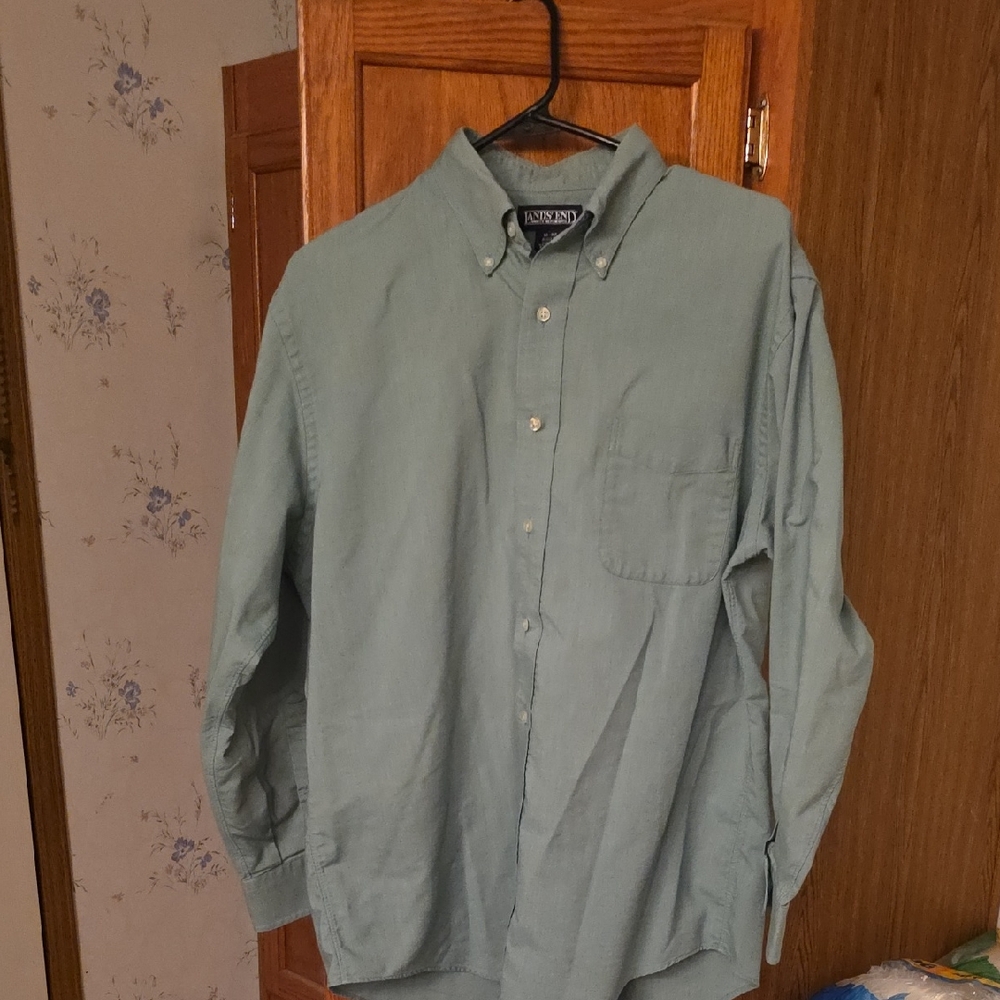 Lands' End Men's Green Casual Button Down Shirt